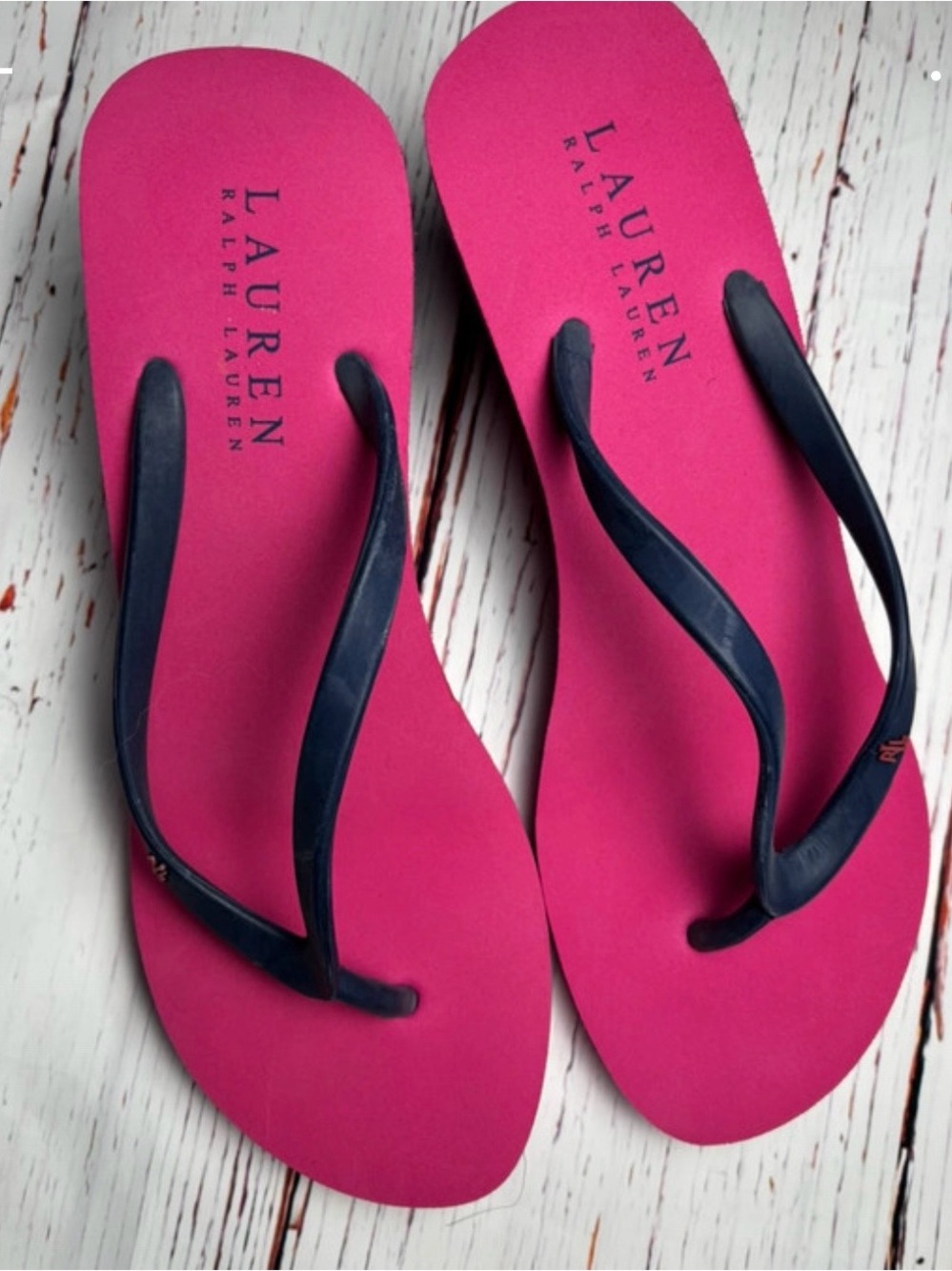 Ralph Lauren Hot Pink Flip Flops with Navy Straps